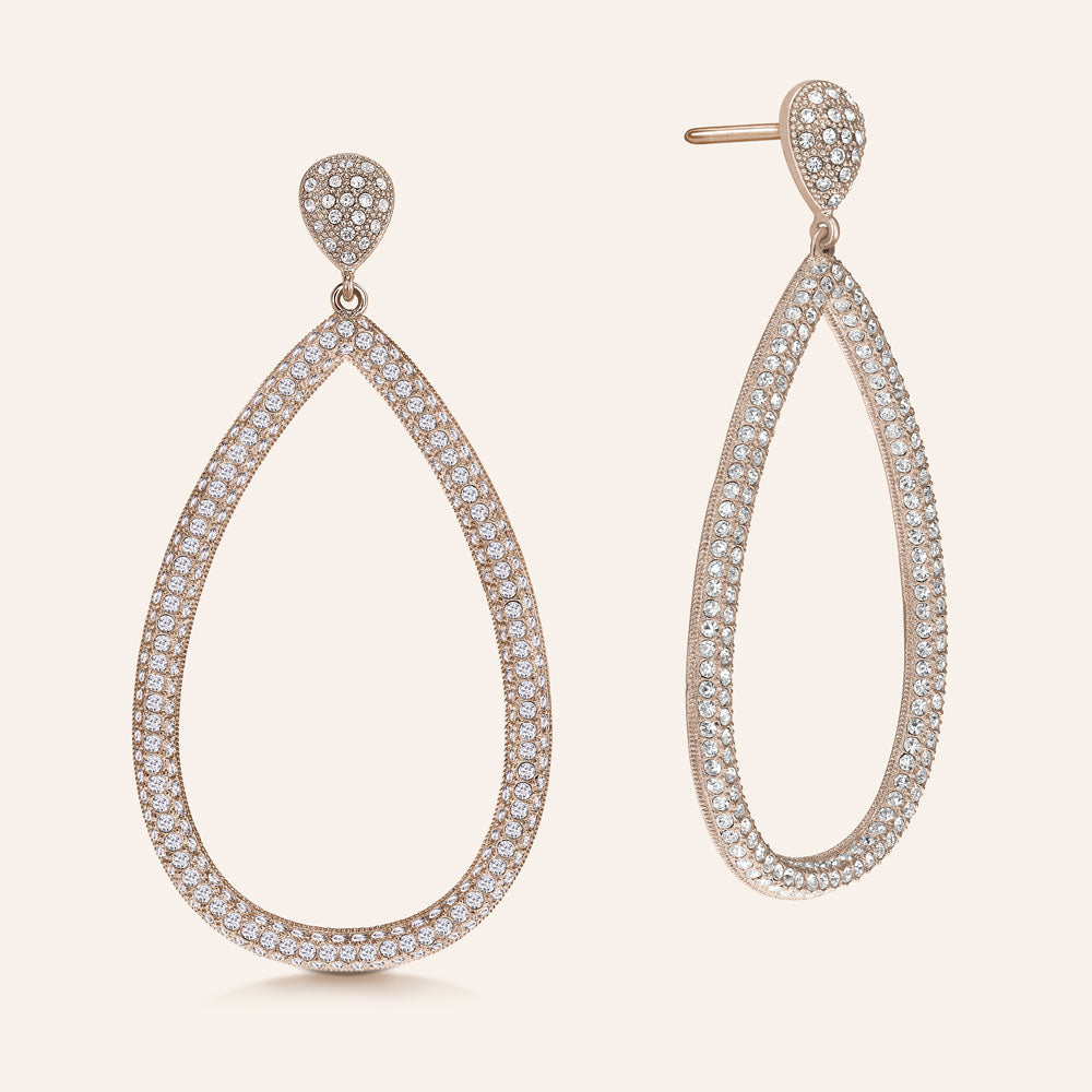 “Helen” Pave Crystals Open Pear-Shaped Drop Earrings