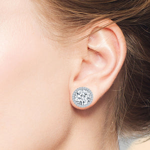 “Rachel”  8.5ct Round Cut Halo Stud Earrings and Jackets