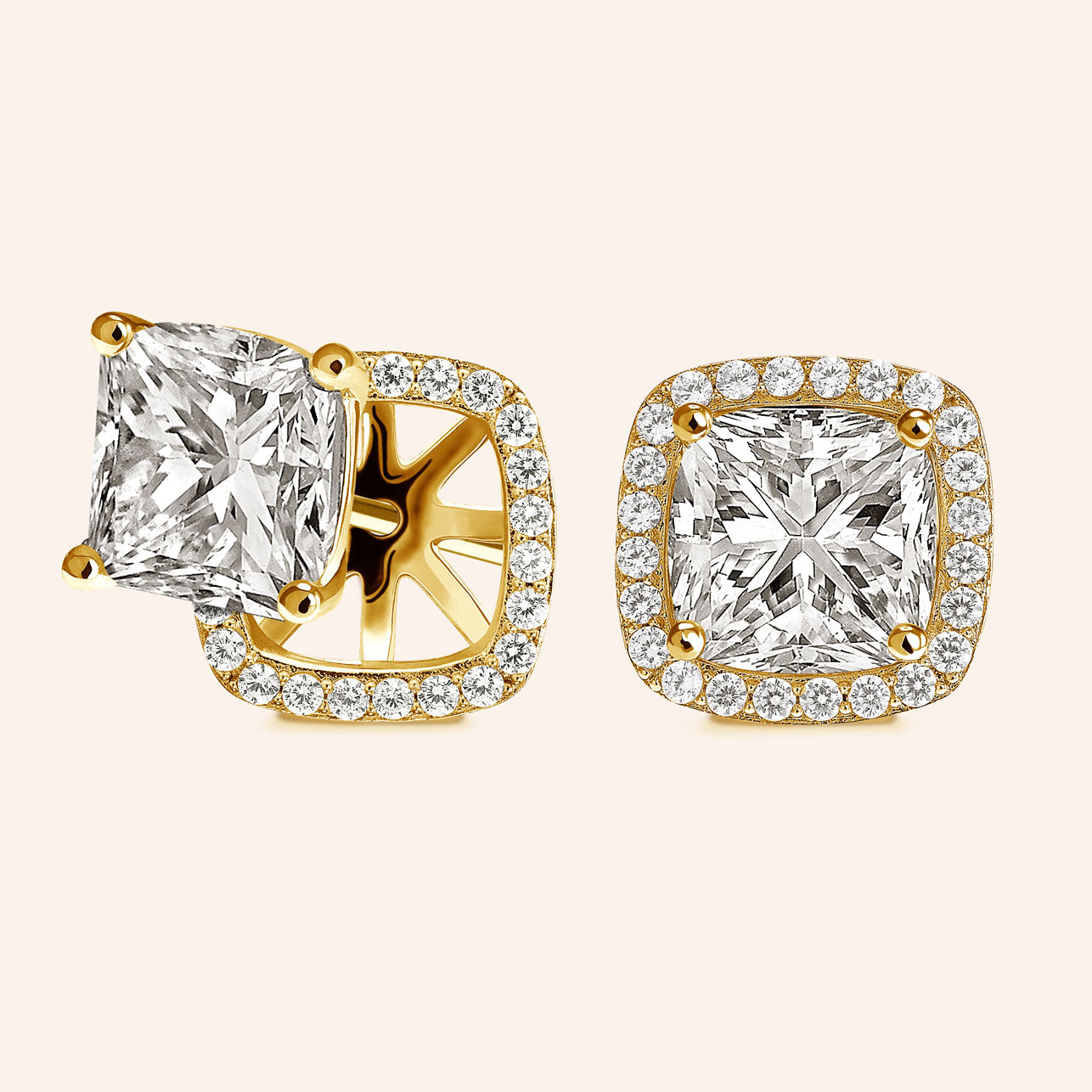 “Rachel” 8ct Princess Cut Halo Stud Earrings and Jackets