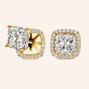 “Rachel” 8ct Princess Cut Halo Stud Earrings and Jackets