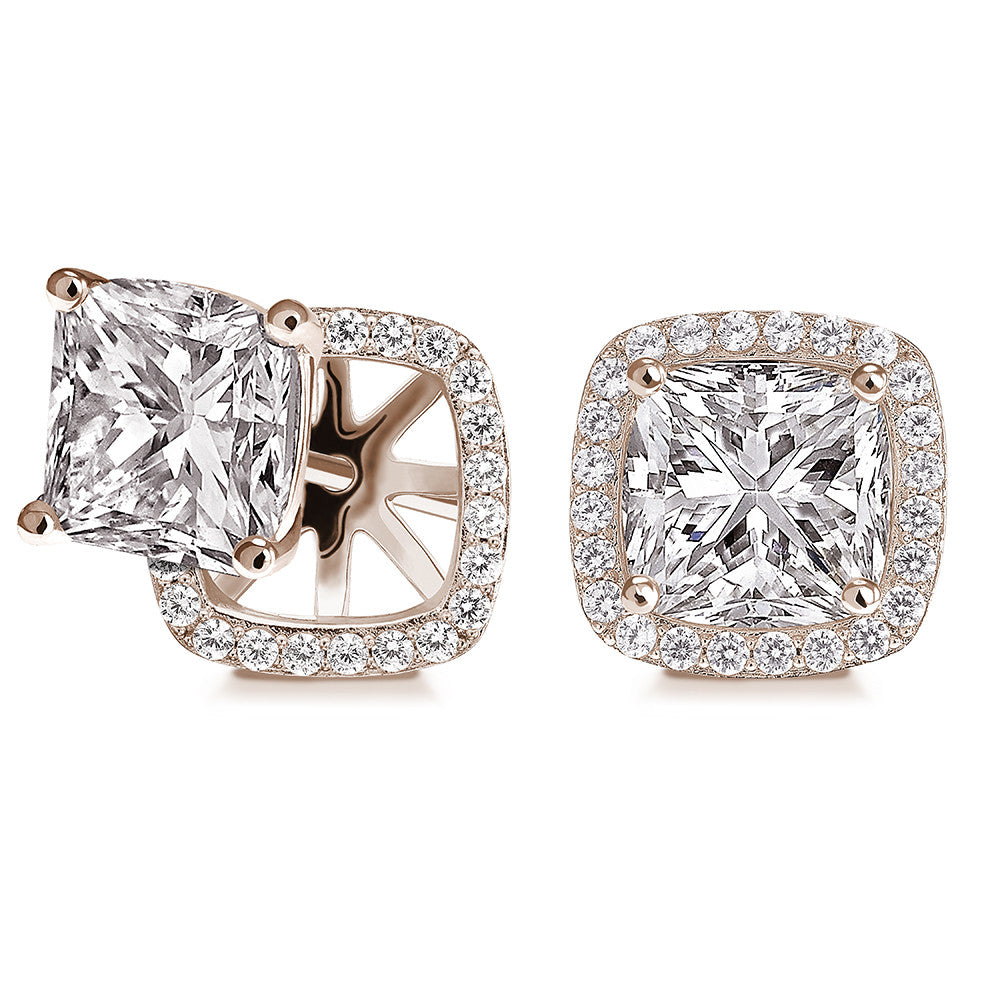 Rachel” 8ct Princess Cut Halo Stud Earrings and Jackets