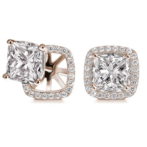 “Rachel” 8ct Princess Cut Halo Stud Earrings and Jackets