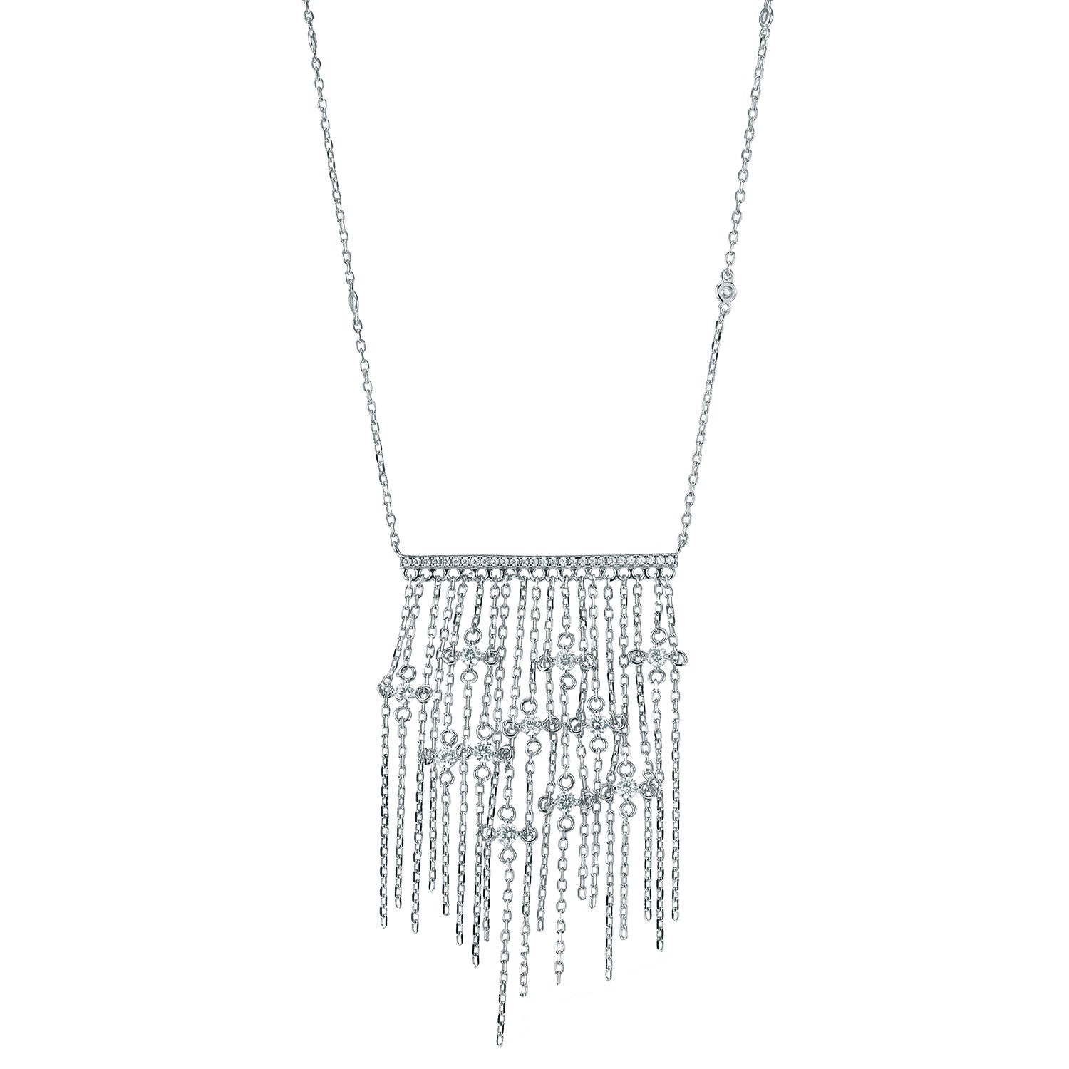 "Diamond Passage"  Fringe Drop Necklace - Sterling Silver