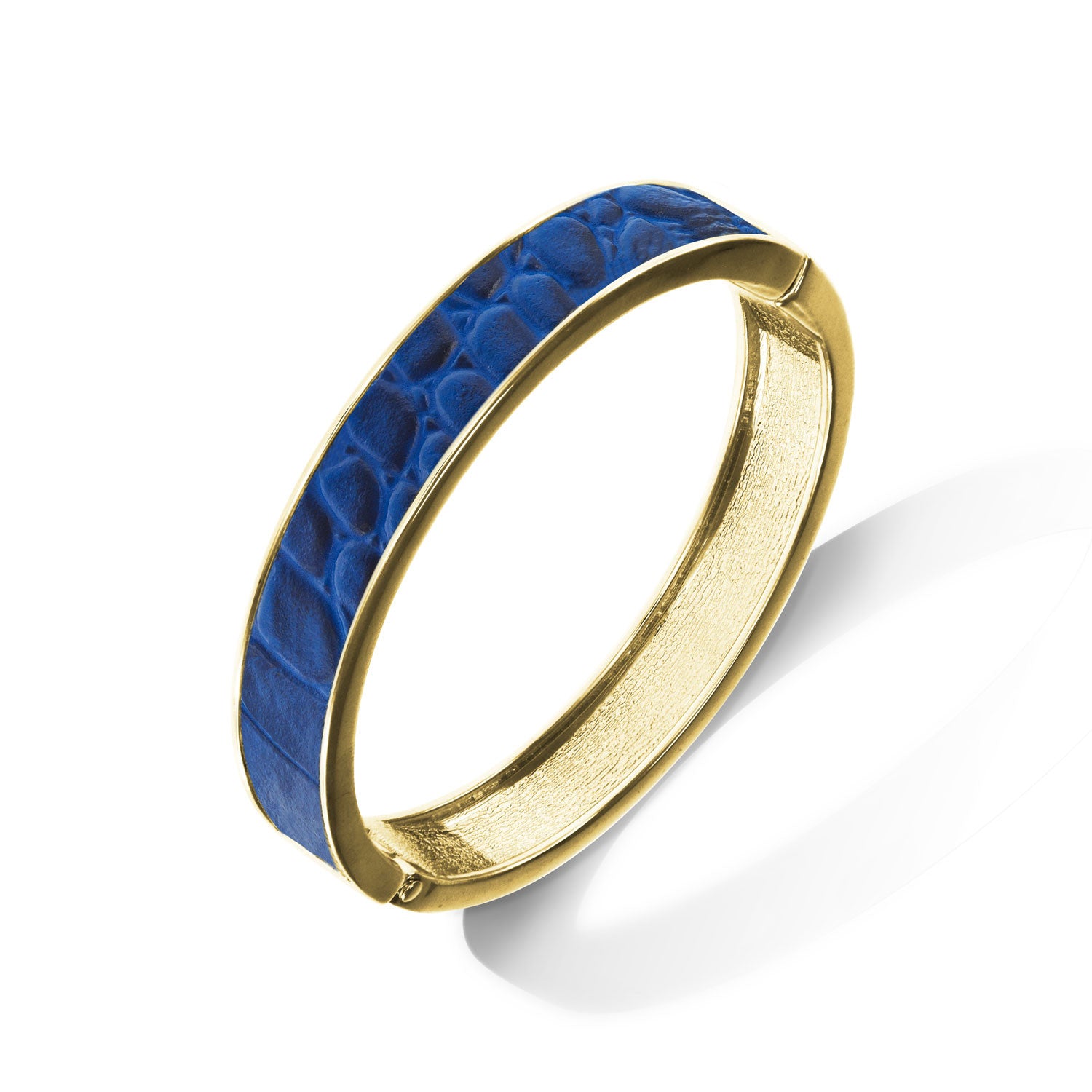 "Sabi Colori" Zaffre Blue Inlay Thin Hinge Bangle- Goldtone