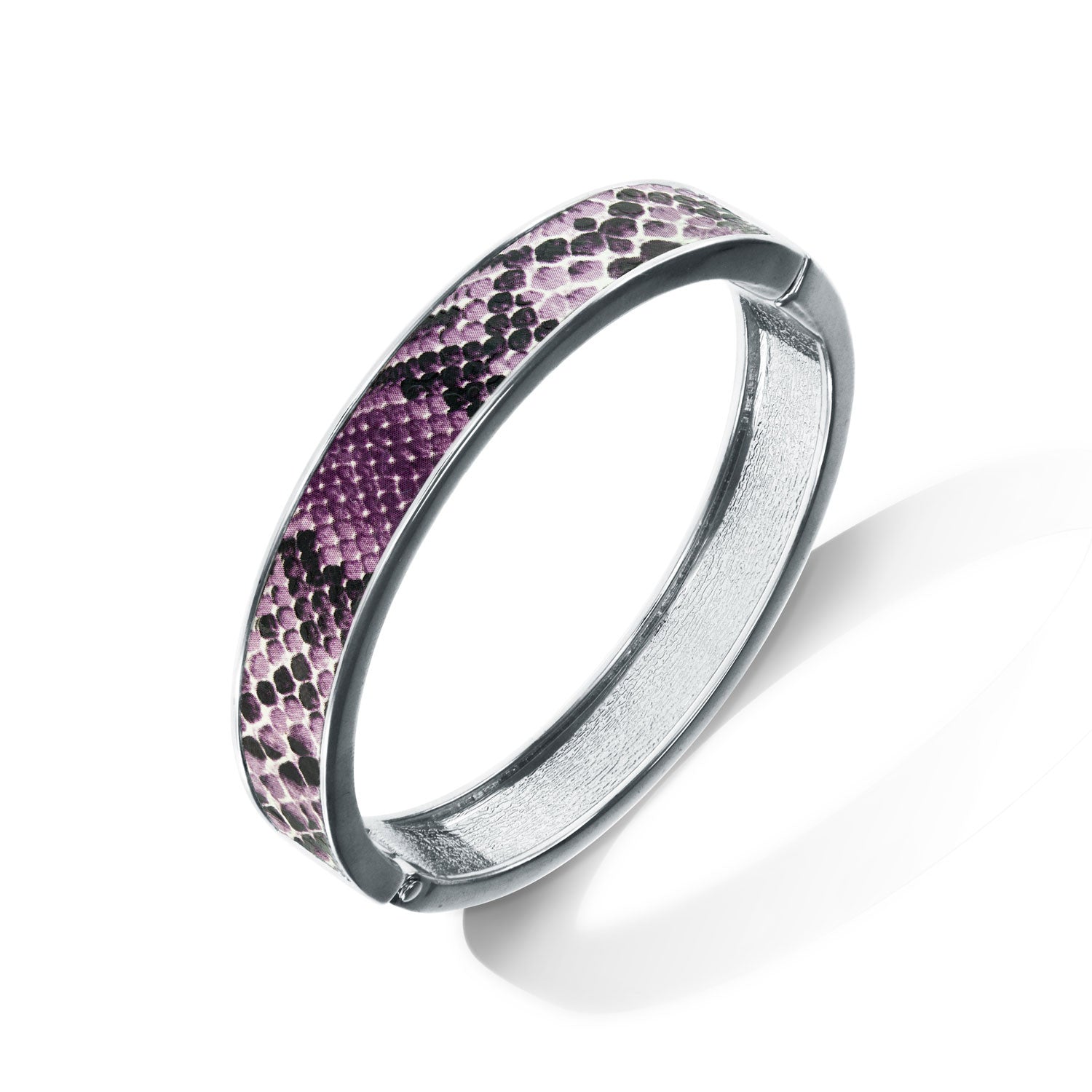 "Sabi Colori" Purple Haze Python Inlay Thin Hinge Bangle- Silvertone