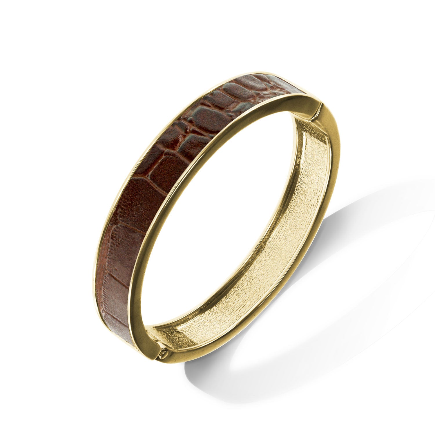 "Sabi Colori" Chocolate Glazed Inlay Thin Hinge Bangle- Goldtone