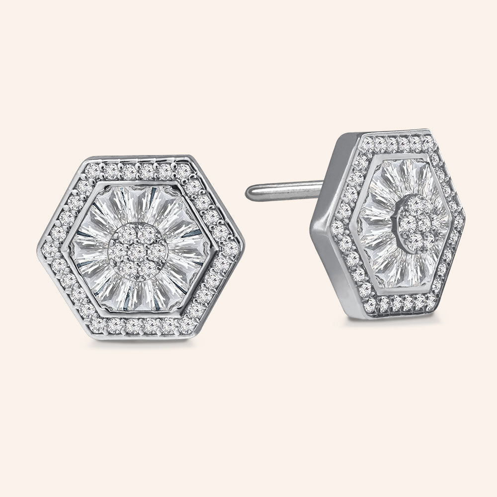 "Deco Delight" 4.9ctw Baguette Hexagonal Cluster Stud Earrings