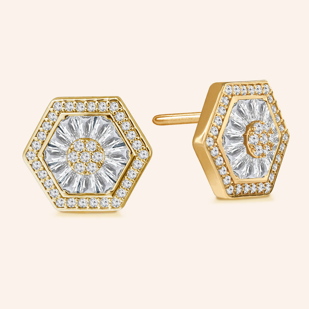 Deco Delight 4.9ctw Baguette Hexagonal Cluster Stud Earrings - DSF Jewels