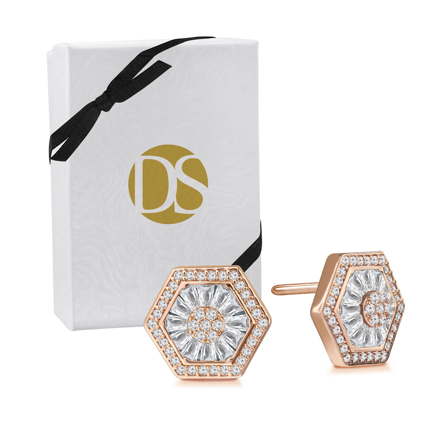 Deco Delight 4.9ctw Baguette Hexagonal Cluster Stud Earrings - DSF Jewels