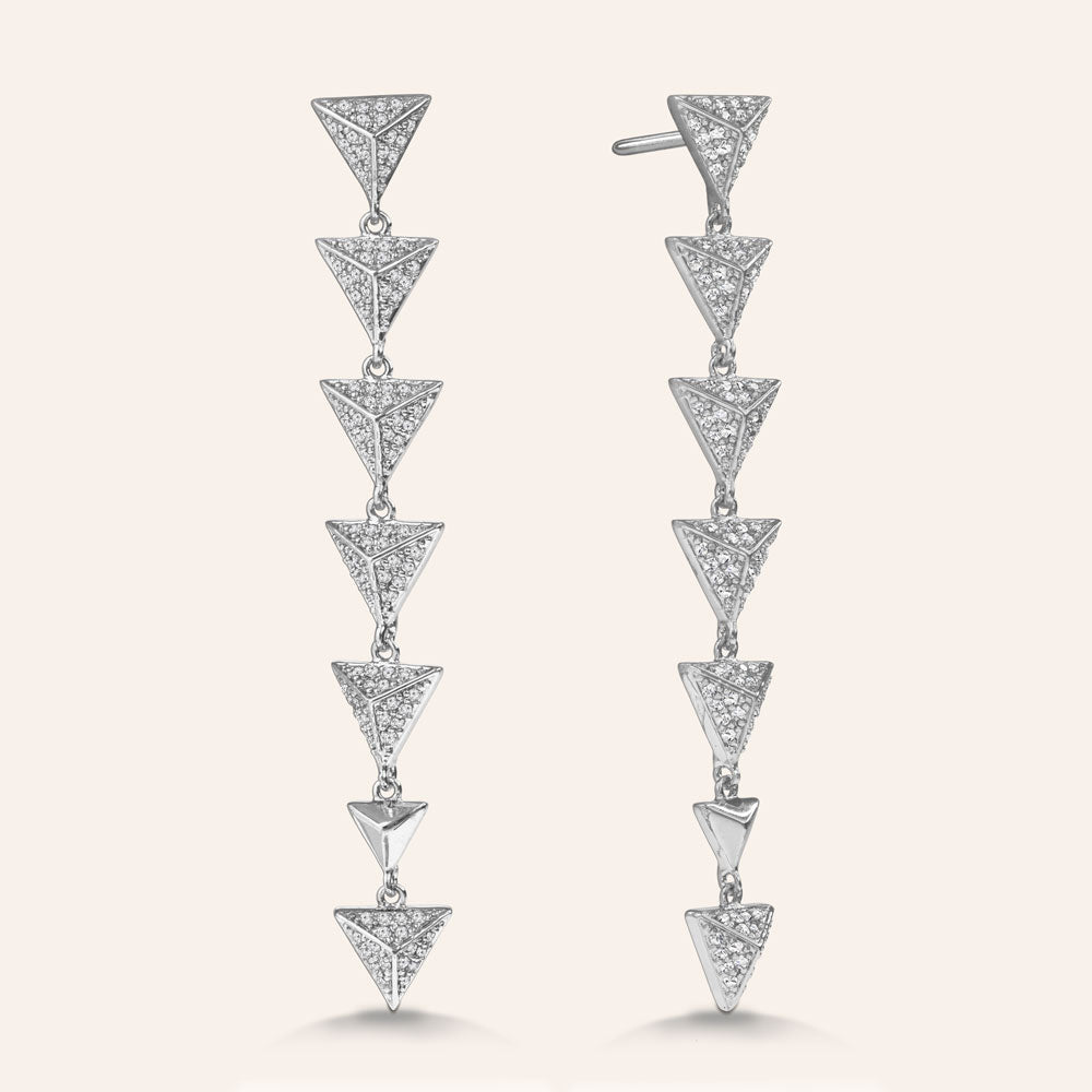 "Radiant Spikes" 2.2ctw Pave Linear Triangles Drop Earrings