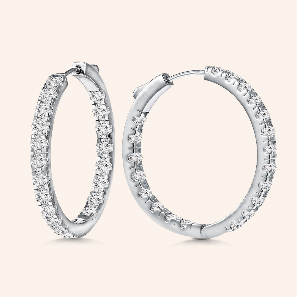 “1 Row Medium” 2.0ctw  Inside-outside Hoop Earrings