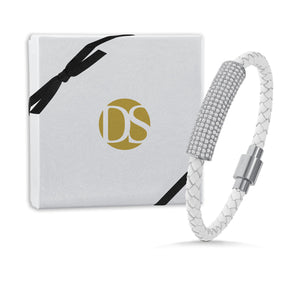 "Icon Forever" Woven Genuine Leather Bracelet - Silver - White