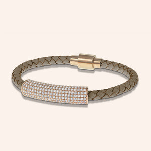 "Icon Forever" Woven Genuine Leather Bracelet - Rose Gold - Tan