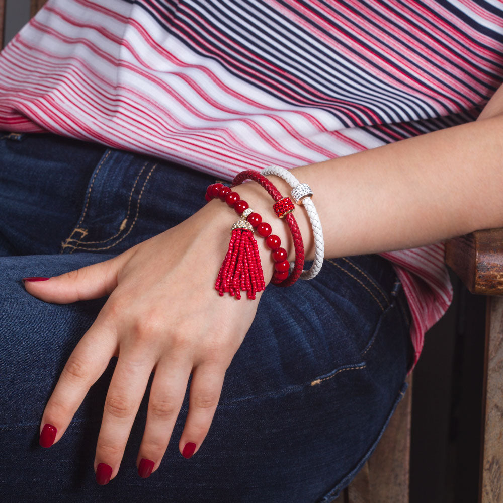 “Show that Tassel” Pave Crystals Semi-Precious Beaded Stretch Bracelet