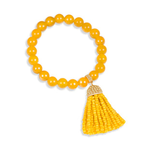 “Show that Tassel” Pave Crystals Semi-Precious Beaded Stretch Bracelet