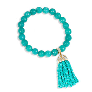 “Show that Tassel” Pave Crystals Semi-Precious Beaded Stretch Bracelet