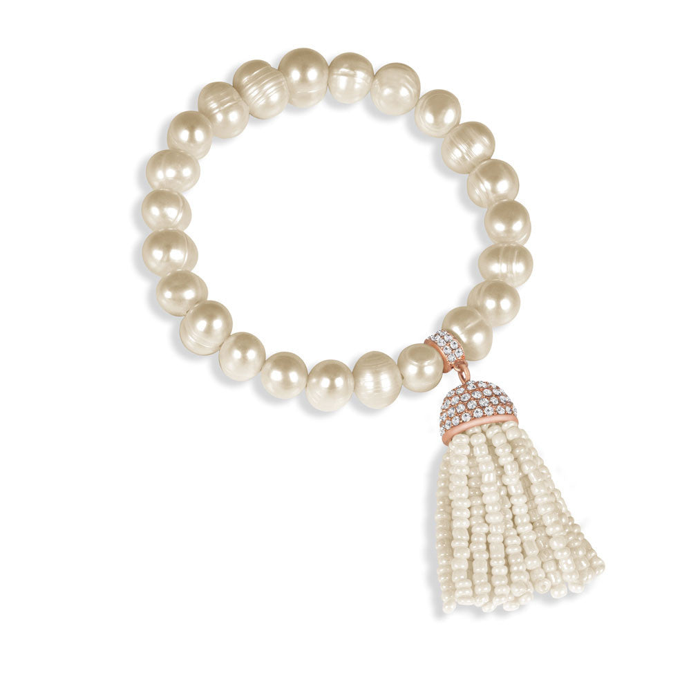 “Show that Tassel” Pave Crystals Semi-Precious Beaded Stretch Bracelet