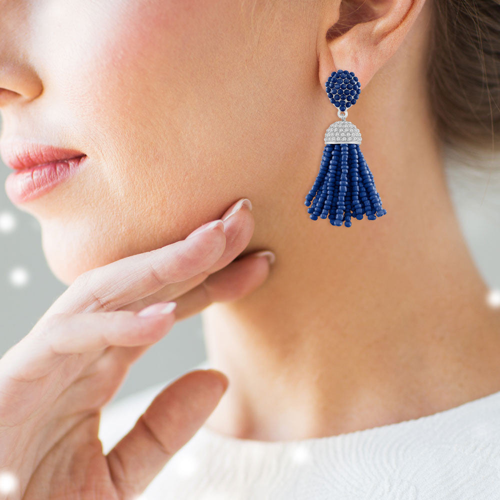 “The Petite Tassel” Pave Crystals & Seed Beads Drop Earrings