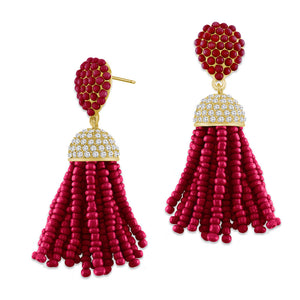 “The Petite Tassel” Pave Crystals & Seed Beads Drop Earrings