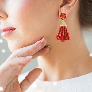 “The Petite Tassel” Pave Crystals & Seed Beads Drop Earrings