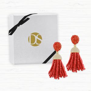 “The Petite Tassel” Pave Crystals & Seed Beads Drop Earrings