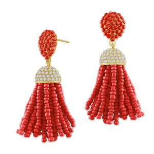 “The Petite Tassel” Pave Crystals & Seed Beads Drop Earrings