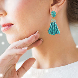 “The Petite Tassel” Pave Crystals & Seed Beads Drop Earrings