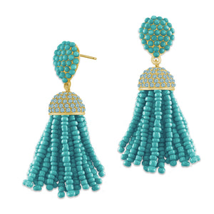 “The Petite Tassel” Pave Crystals & Seed Beads Drop Earrings