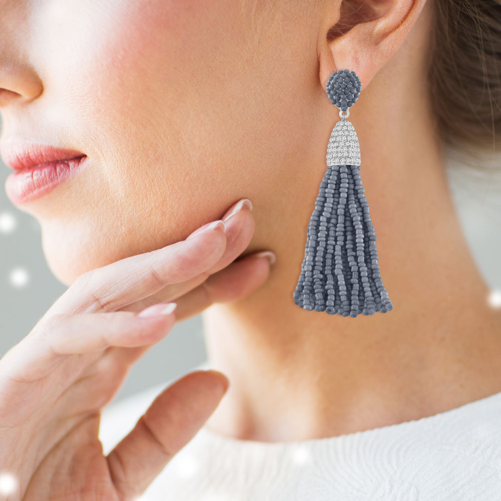 “Time to Tassel” Pave Crystals & Seed Beads Drop Earrings