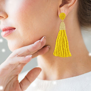 Time to Tassel Pave Crystals Seed Beads Drop Earrings DSF Jewels