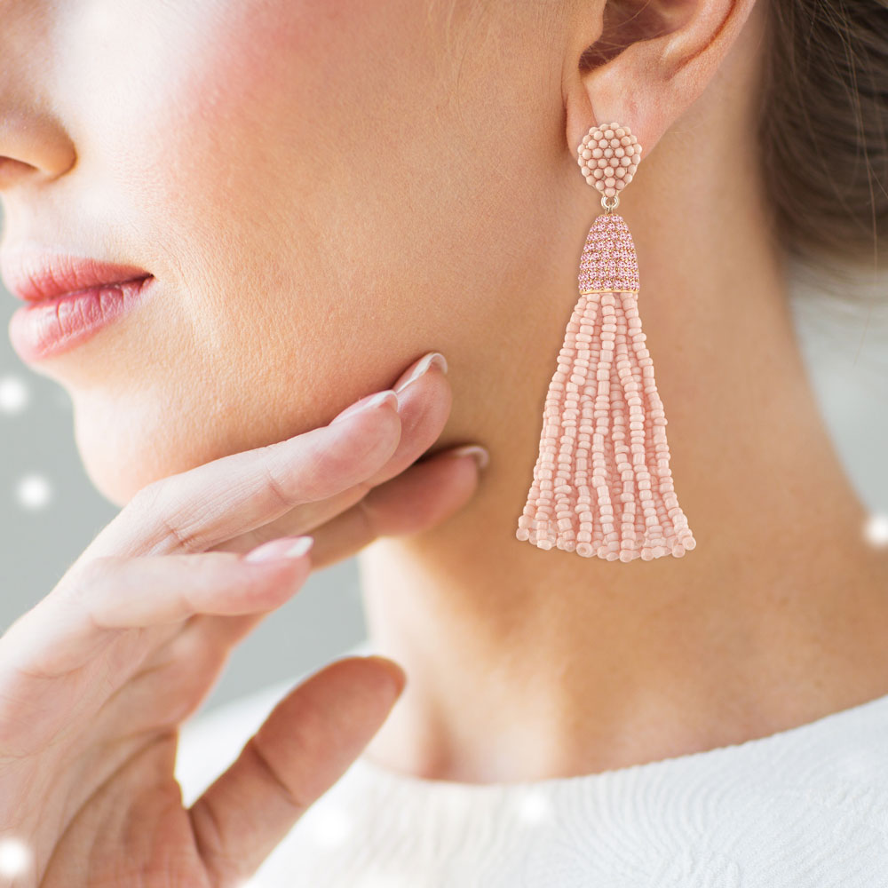 “Time to Tassel” Pave Crystals & Seed Beads Drop Earrings
