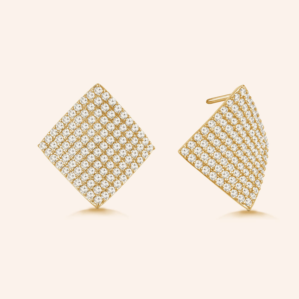 "Glitz and Glam"  4.6ctw Pave Concave Diamond Shape Post Earrings