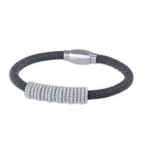 "Everlast Icon" Micro-Pave Center Station Diamond Cut Mesh Magnetic Closure Bracelet