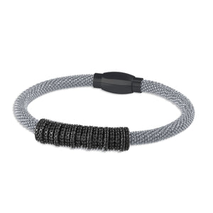 "Everlast Icon" Micro-Pave Center Station Diamond Cut Mesh Magnetic Closure Bracelet