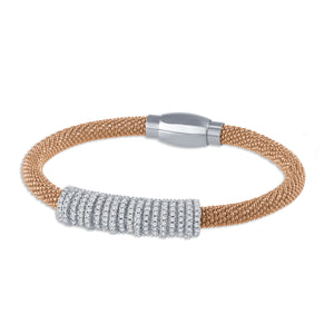 "Everlast Icon" Micro-Pave Center Station Diamond Cut Mesh Magnetic Closure Bracelet