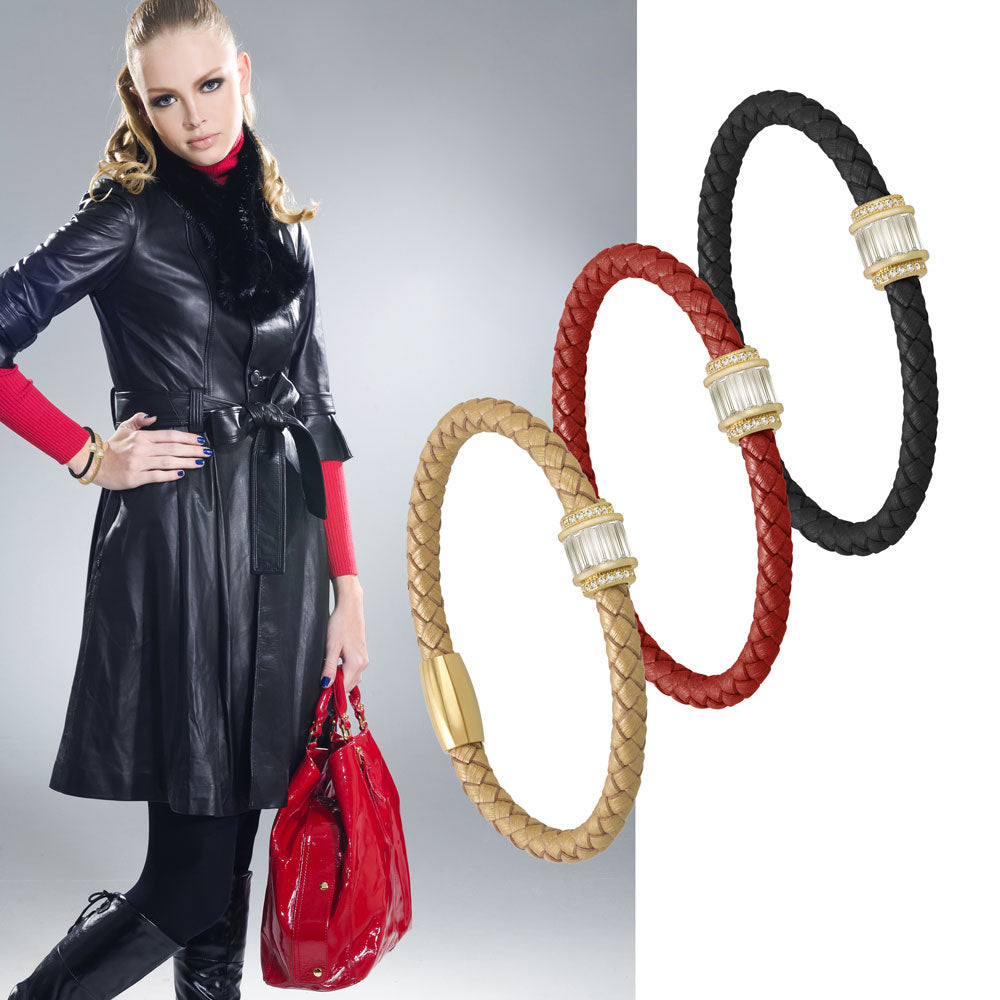 "Charming Baguette" Woven Genuine Leather Bracelet