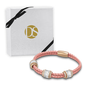 "Alluring Baguette" 2 Row Woven Genuine Leather Bracelet