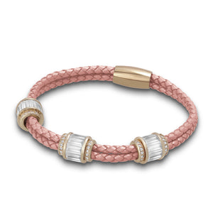 "Alluring Baguette" 2 Row Woven Genuine Leather Bracelet