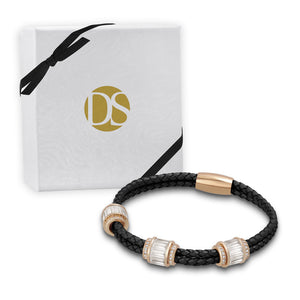 "Alluring Baguette" 2 Row Woven Genuine Leather Bracelet