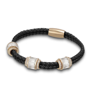 "Alluring Baguette" 2 Row Woven Genuine Leather Bracelet