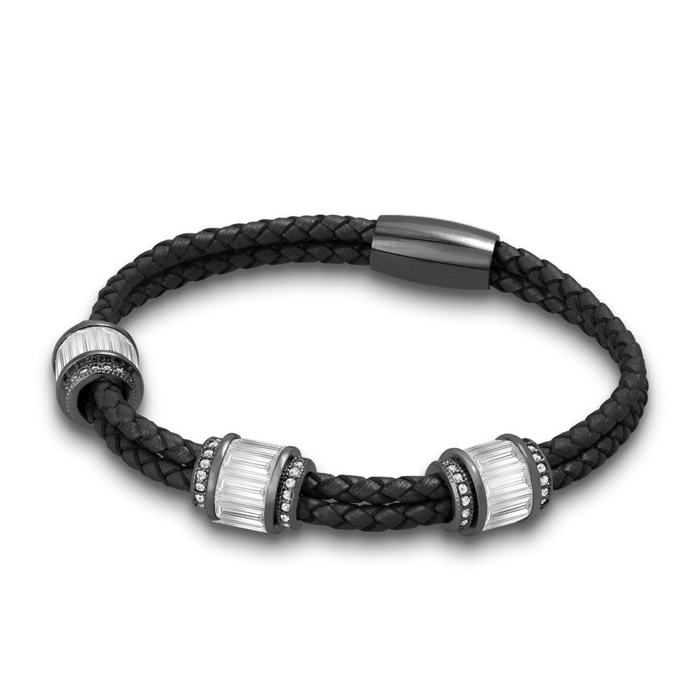 "Alluring Baguette" 2 Row Woven Genuine Leather Bracelet