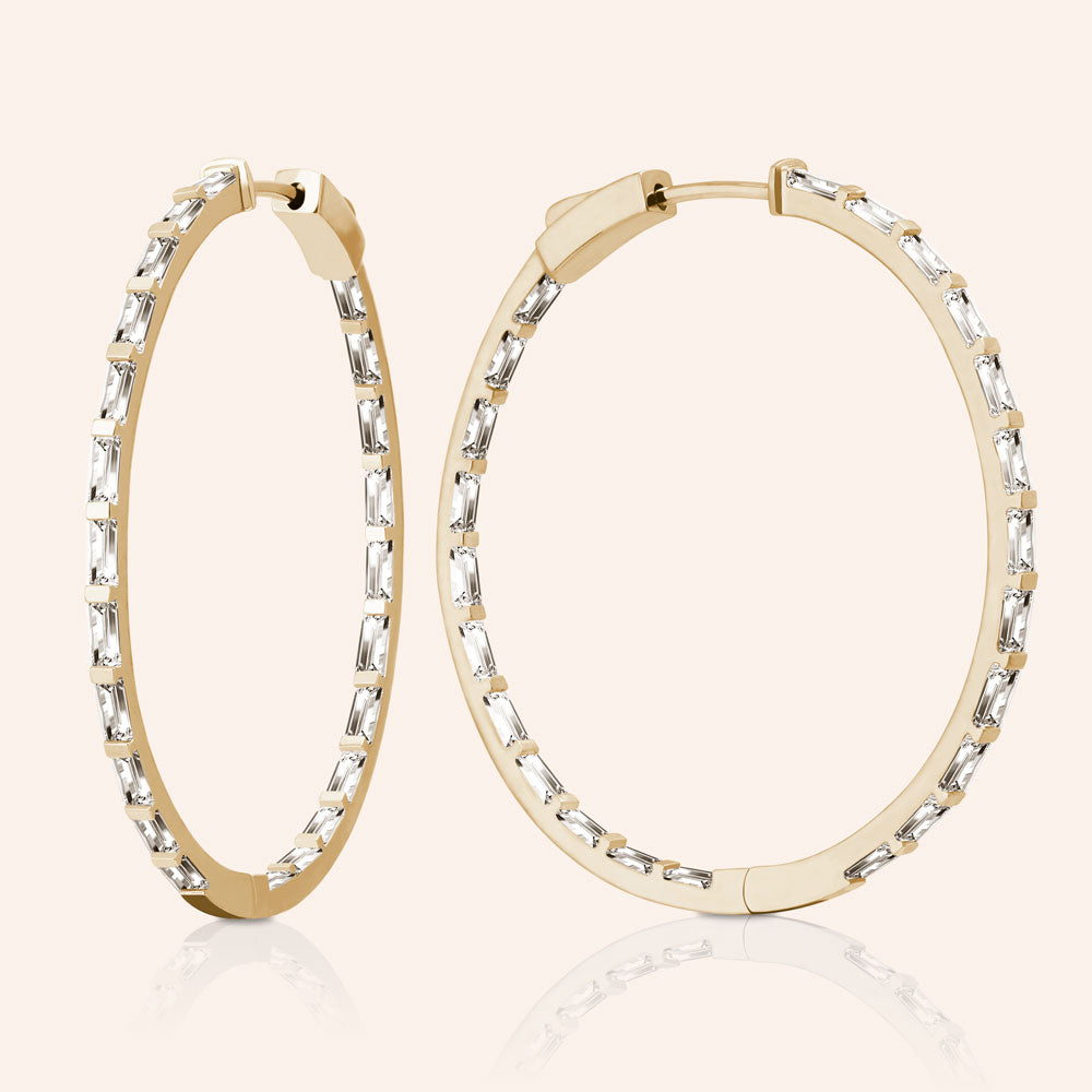 "Grand Baguette"  5.3ctw Inside-outside Hoop Earrings