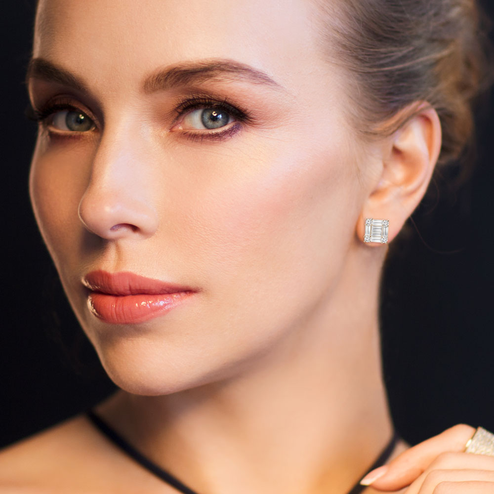"Princess Grace" 2.6CTW Baguette Stud Earrings .925 Sterling Silver