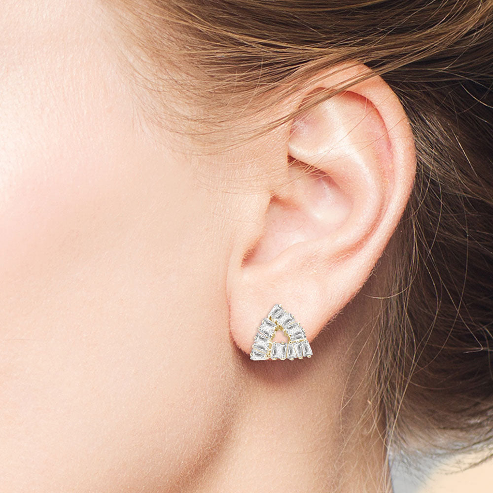 "Three Sides of Love" 3.1CTW Baguette Triangle Stud Earrings