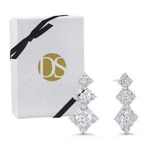 "Hierarchy Delight" 5.1CTW Baguette Graduated Diamond Shape Dangling Earrings