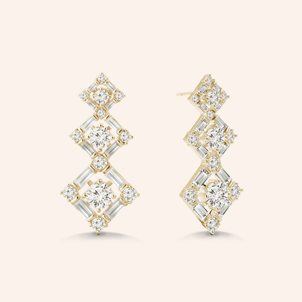 "Hierarchy Delight" 5.1CTW Baguette Graduated Diamond Shape Dangling Earrings