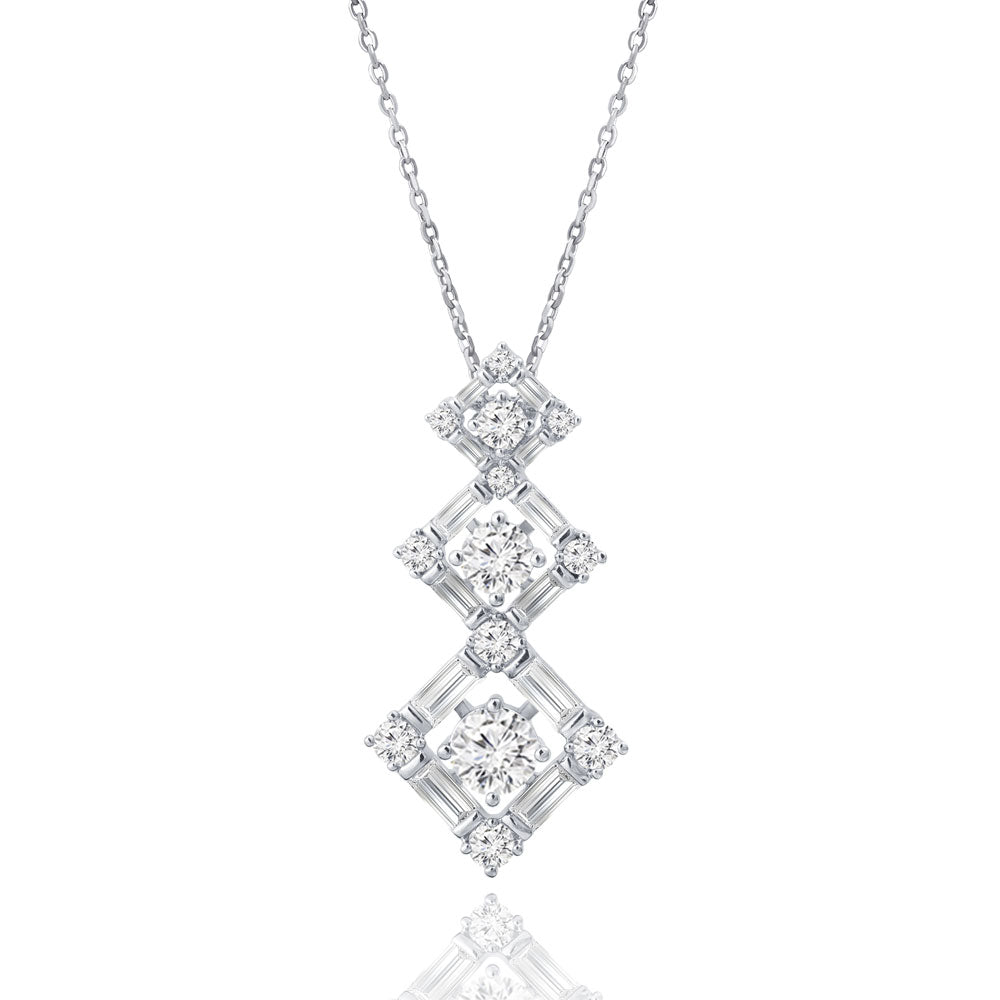 "Hierarchy Delight" 2.6CTW Baguette Graduated Diamond Shape Pendant Necklace