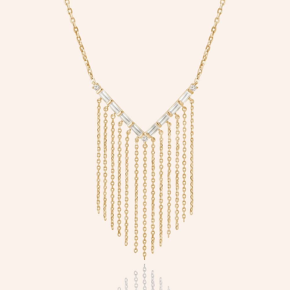 "Stream of Gleam" 2.0CTW Baguette Dangling Necklace