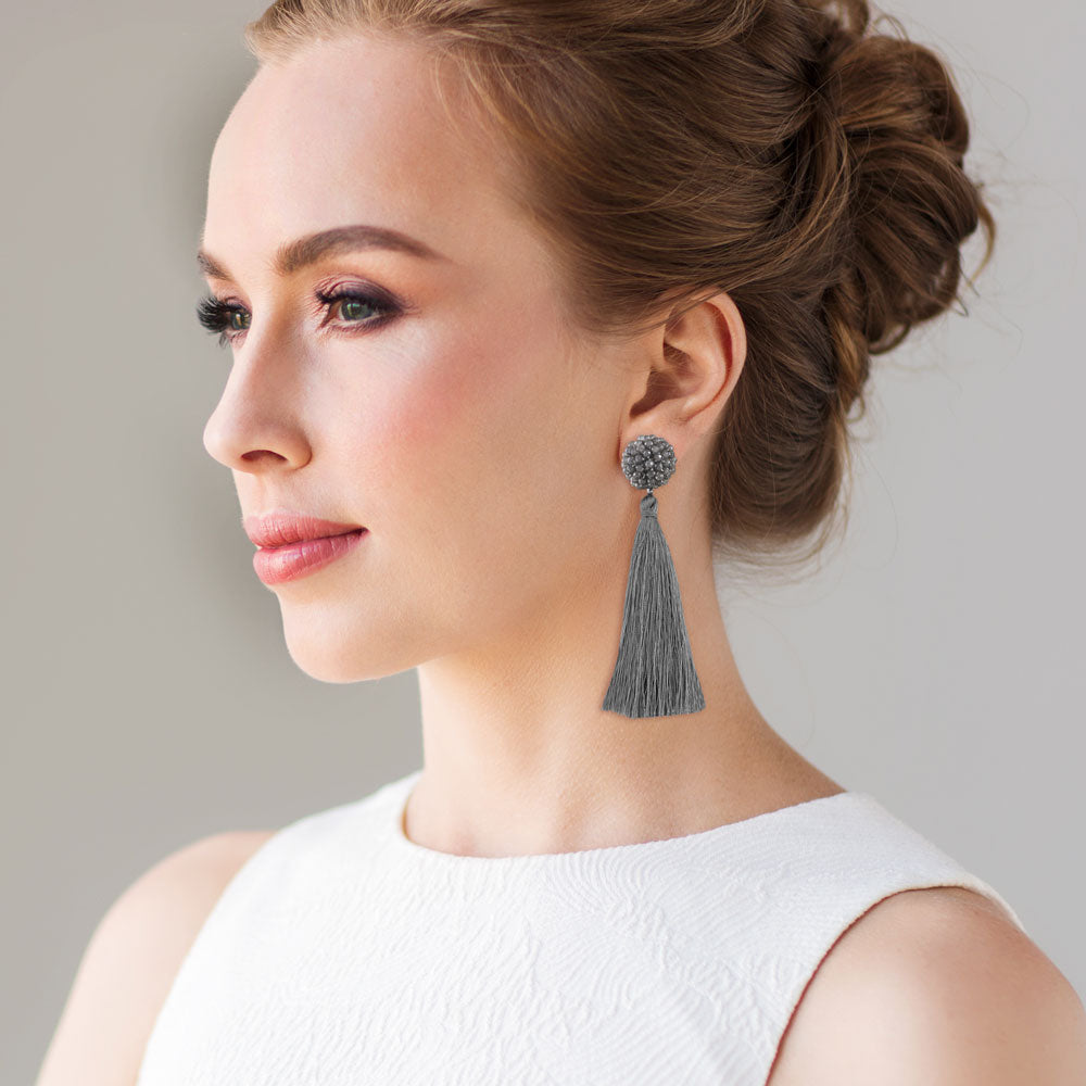 "Time to Bloom" Handcrafted Crochet Faceted Beaded Crystal Tassel Earrings