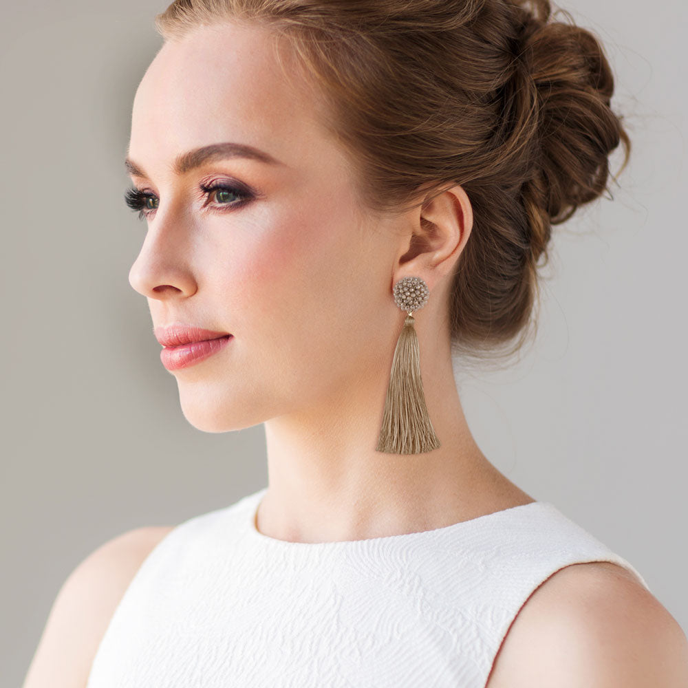 Time to Bloom Handcrafted Crochet Faceted Beaded Crystal Tassel Earrings